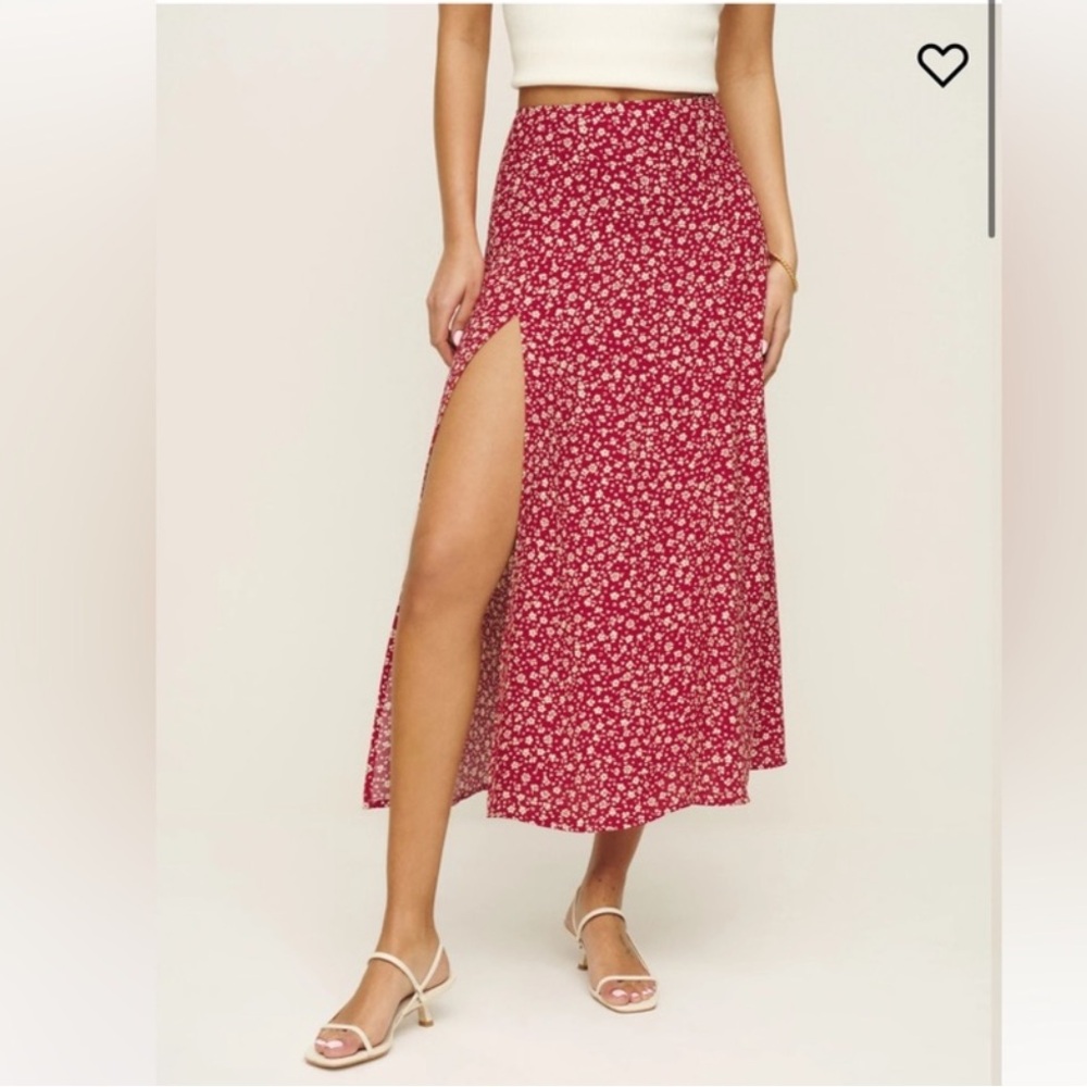 Reformation Red Floral Midi Skirt - Picture 2 of 8